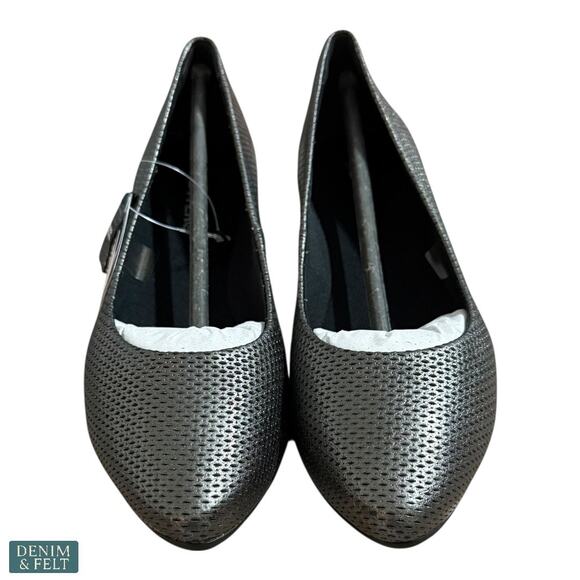 Bottero Venezia Metal Pewter Leather Flats Women’s Size 8 Comfort Shoes NEW - Picture 1 of 6